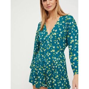Free People Floral L'amour Printed Long Sleeve Boho Romper Women's Size‎ 4
